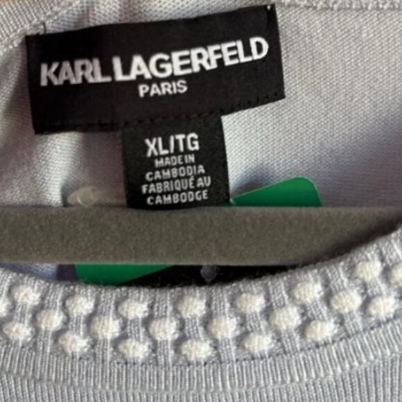 Karl Lagerfeld embellished crew neck t-shirt light blue women's size XL NWT - Picture 4 of 6